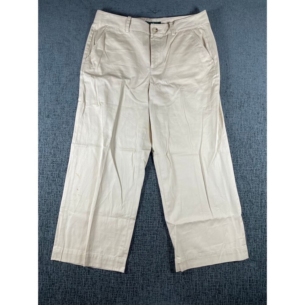 Lauren Ralph‎ Lauren Petite Beige Wide Leg Cropped Chino Pants Size 8P